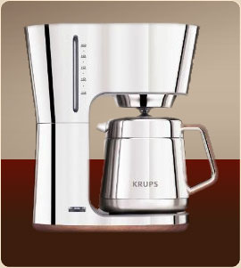 Silver 10-Cup KRUPS KT600 Silver Art Collection Thermal Carafe Coffee Maker with Chrome Stainless Steel Housing 