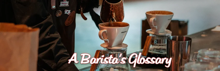 A barista pulling an espresso shot from a commercial machine illustrating barista terminology and workflow
