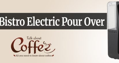 Bodum Bistro electric pour over coffee maker in black with perforated panel, showing the cone filter holder and stainless thermal carafe