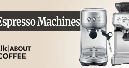A Breville Bambino espresso machine pulling a shot of espresso with crema into a white porcelain cup