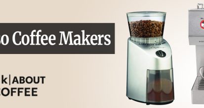 A Capresso conical burr grinder beside a Capresso CoffeeTeam combo machine with built-in grinder on a kitchen counter