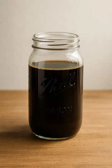 Mason jar cold brew coffee concentrate showing no-heat brewing method for electricity-free coffee