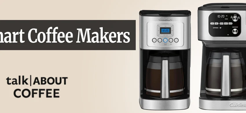 A Cuisinart drip coffee maker on a kitchen counter brewing into a glass carafe