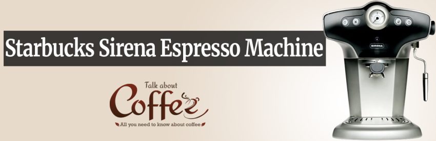 Starbucks Sirena espresso machine in black and brushed silver, with pressure gauge, control buttons and chrome steam wand