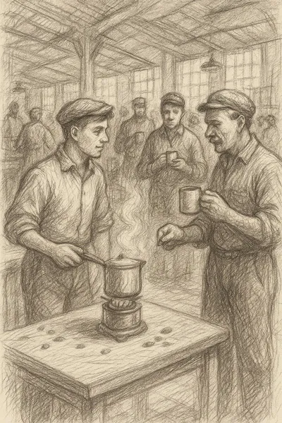 The original coffee break on a factory floor in 1902